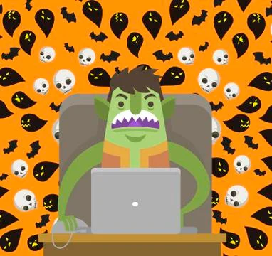 Evil troll using a computer イラスト素材
