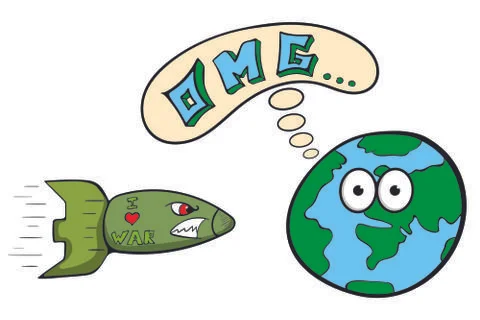 Evil warhead and scared planet Stock Illustration