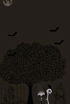 An evil was caged by the good witch and a priest Stock Illustration