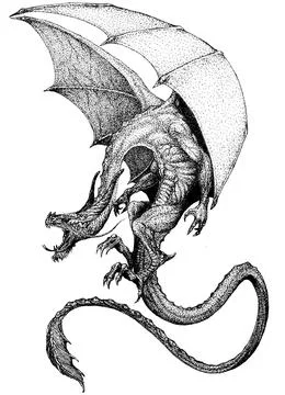 Evil winged dragon ready for an attack Stock Illustration