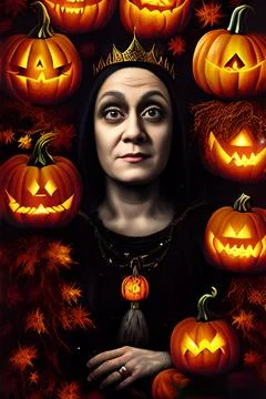Evil witch in eerie surrounding. Horror Halloween fantasy. Stock Illustration