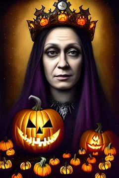Evil witch in eerie surrounding. Horror Halloween fantasy. Stock Illustration