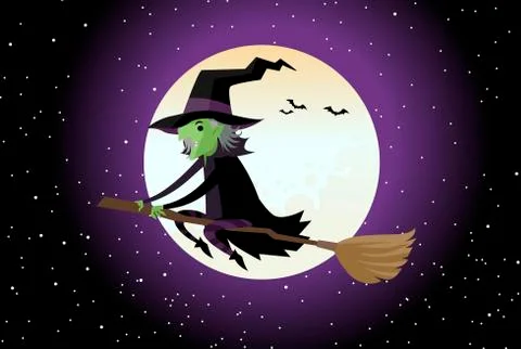 Evil witch flying Stock Illustration