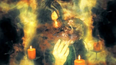 Evil Witchcraft Burning Hell, Man Doing Black Magic Stock Footage 123917454