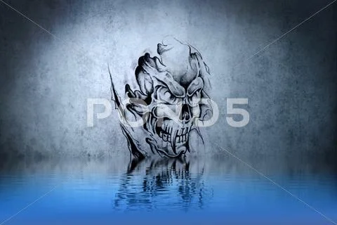 Evil wizard, drawing on blue wall reflections in the water Stock Illustration
