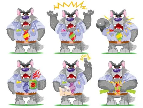 Evil Wolf Boss. Set of vector cartoon characters. Illustrazione stock