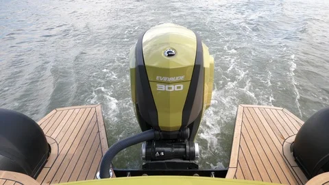 Evinrude outboard engine on a rib. Stock Footage 121248399