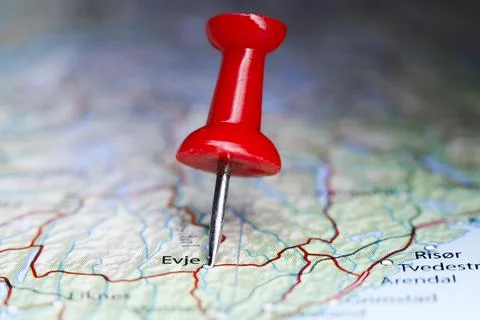 Evje, Norway pin on map Stock Photos