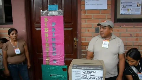 Evo Morales says neither candidate "represents the popular movement", La Paz, BO Stock Footage 319440274