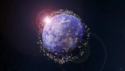 Evocation of space debris. Hundreds of satellites orbiting the earth. Elements Stock Photos