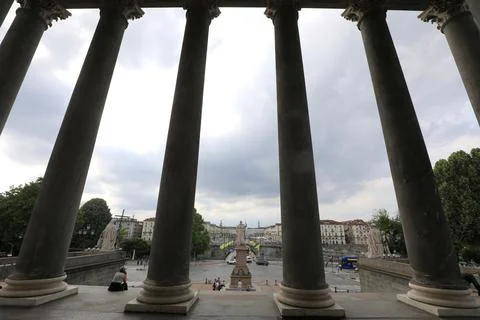 Evocative view with columns of church called CHIESA GRANDE MADRE DI DIO tow.. Stock Photos