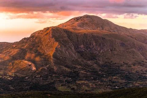 Evocative view of Pizzo Dipilo at sunset on the Madonie Park Stock Photos