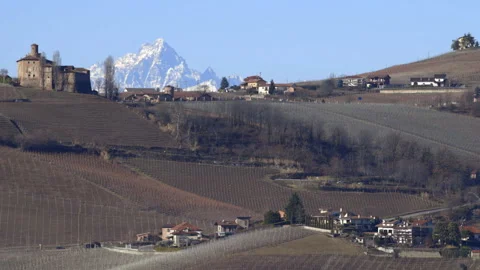Evocative winter landscape of the Langhe wine region in Piedmont, Italy Stock Footage 270690278