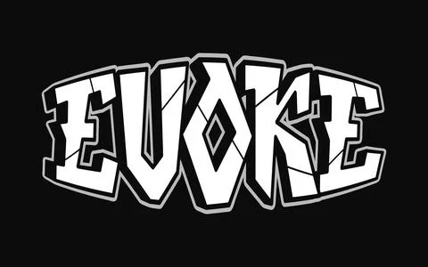 Evoke - single word, letters graffiti style. Vector hand drawn logo. Funny .. Stock Illustration