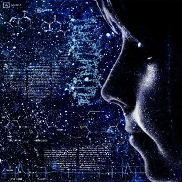 Evolution. abstract science backrounds with female portrait Stock Photos