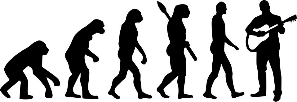 Evolution of acoustic guitar player Stock Illustration