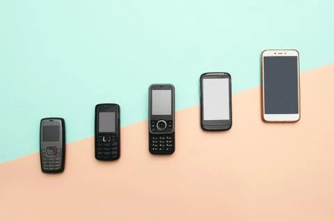 Evolution of cell phones. Technology development telephone and pda concept Stock Photos