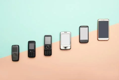 Evolution of cell phones. Technology development telephone and pda concept Stock Photos