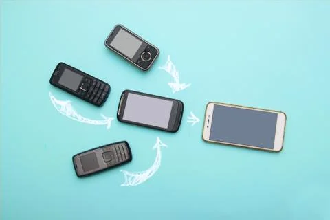 Evolution of cell phones. Technology development telephone and pda concept Stock Photos