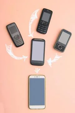 Evolution of cell phones. Technology development telephone and pda concept Stock Photos