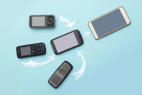 Evolution of cell phones. Technology development telephone and pda concept Stock Photos