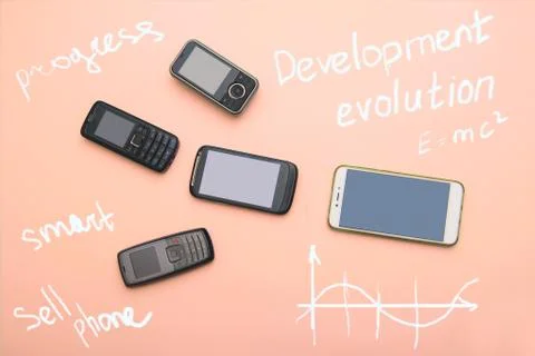 Evolution of cell phones. Technology development telephone and pda concept Stock Photos