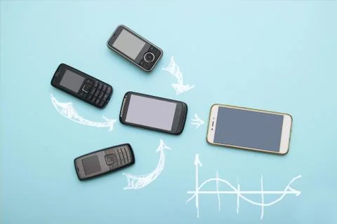 Evolution of cell phones. Technology development telephone and pda concept Stock Photos