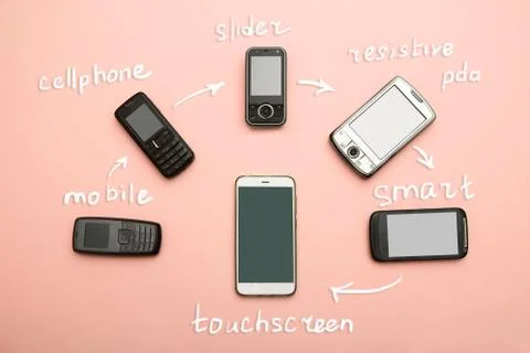 Evolution of cell phones. Technology development telephone and pda concept Stock Photos