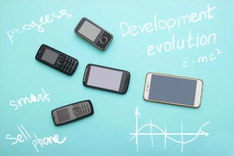 Evolution of cell phones. Technology development telephone and pda concept Stock Photos