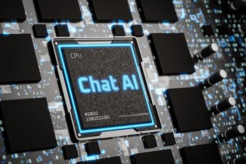 Evolution of chat support. Development of AI chatbots. Chat AI. Microchip with Stock Illustration