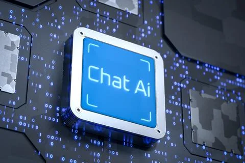 Evolution of chat support. Futuristic AI chat icon in the world of technological Stock Illustration