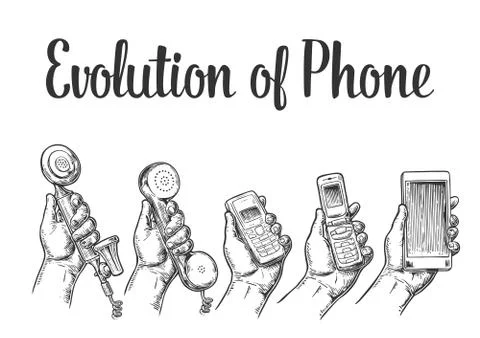 Evolution of communication devices from classic phone to modern mobile phone Stock Illustration