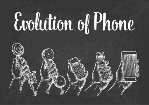 Evolution of communication devices from classic phone to modern mobile phone. Stock Illustration