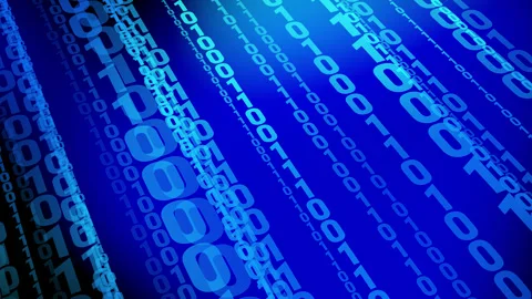 The evolution of computing embracing automation and binary code on a blue Stock Footage 252012873