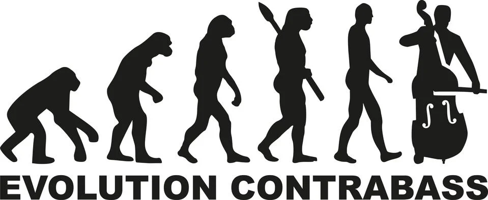 Evolution contrabass player Illustrazione stock
