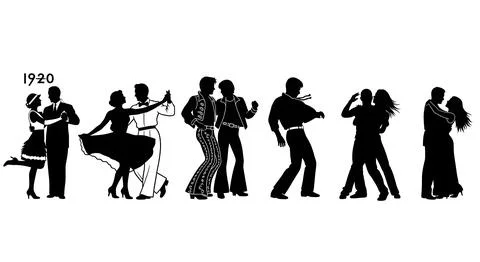 Evolution of Dance Couple Silhouettes 스톡 일러스트