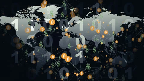 Evolution of digital money cryptocurrency, bitcoin, and financial technology Stock Footage 255263665