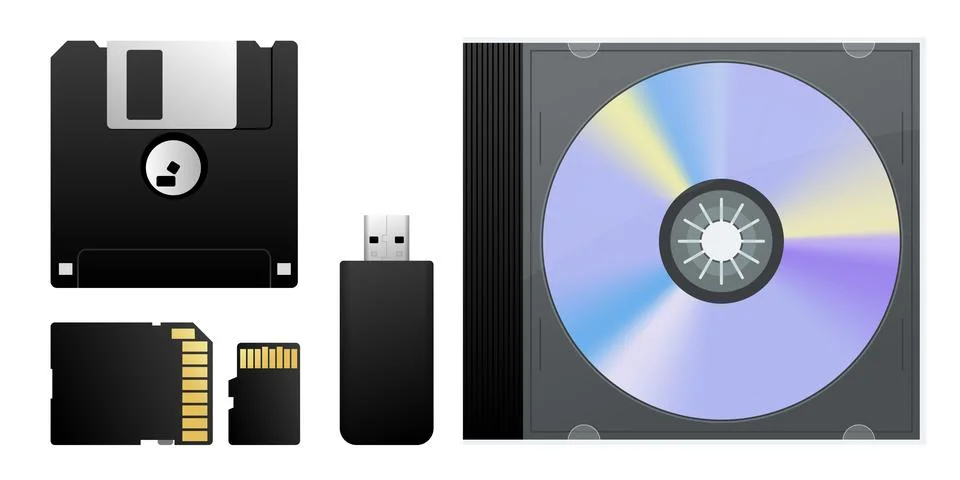 Evolution of Digital Storage Devices Over Time Stock Illustration