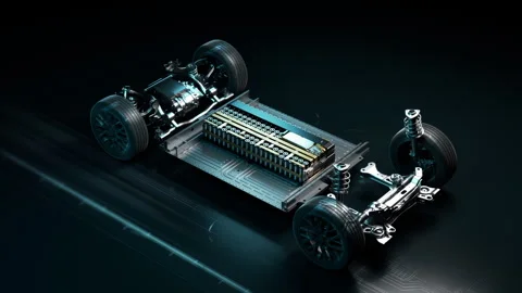 Evolution of electric vehicle battery technology and chassis. Stock Footage 328521119
