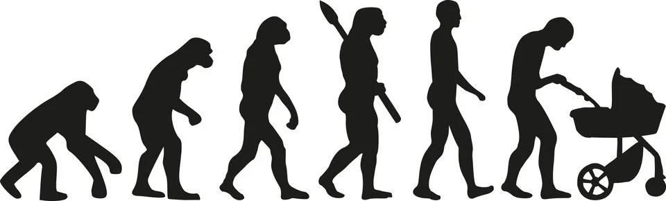 Evolution father with baby buggy Illustrazione stock