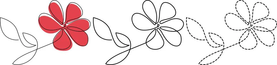 Evolution of floral designs from filled to outlined styles on vines Vector 스톡 일러스트