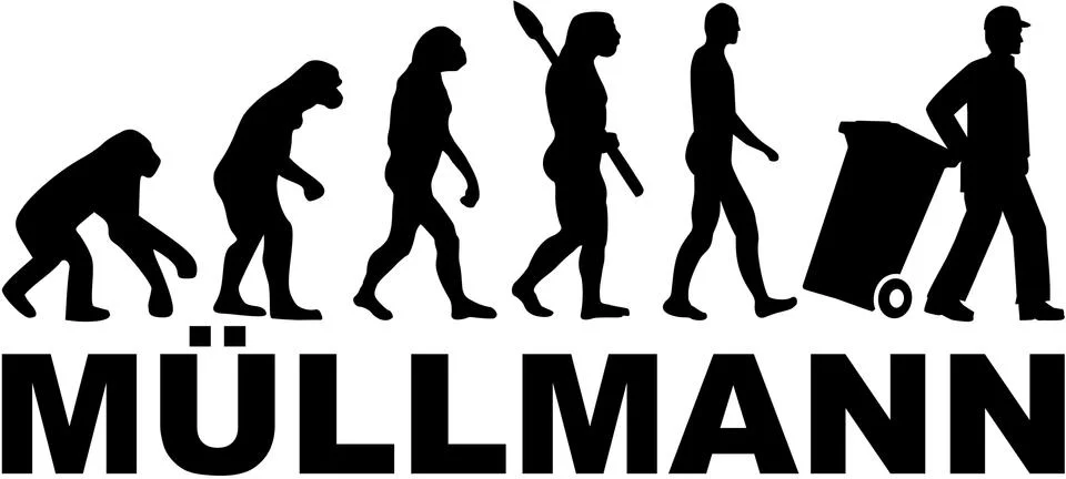Evolution Garbage man with german job title Stock Illustration
