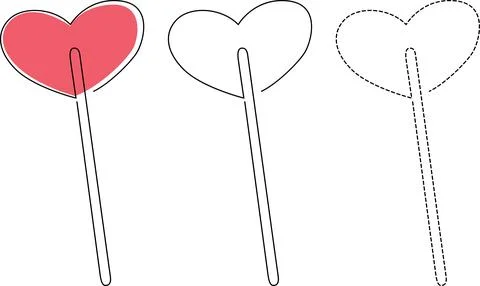 Evolution of heart-shaped lollipop designs from solid to outlined versions .. Stock Illustration