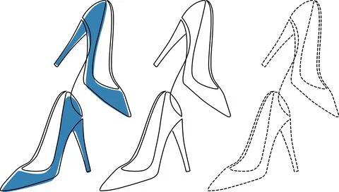 Evolution of high heel shoe designs from solid to wireframe styles Vector Stock Illustration
