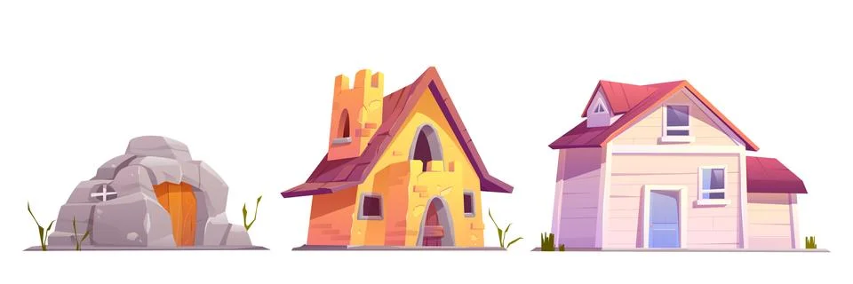 Evolution house architecture housing progress set Stock Illustration