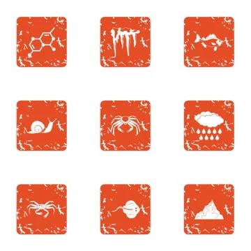 Evolution icons set, grunge style Stock Illustration