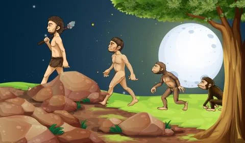 Evolution of man in the hilltop Stock Illustration