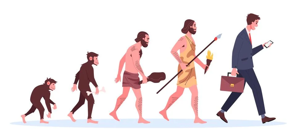 Evolution of man. From monkey to businessman Illustrazione stock