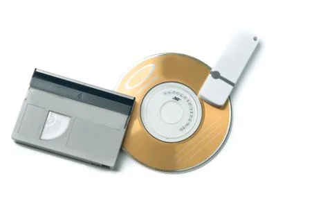Evolution media. Cassette, CD, flash drive. Stock Photos