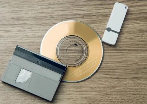 Evolution media. Cassette, CD, flash drive. Stock Photos
